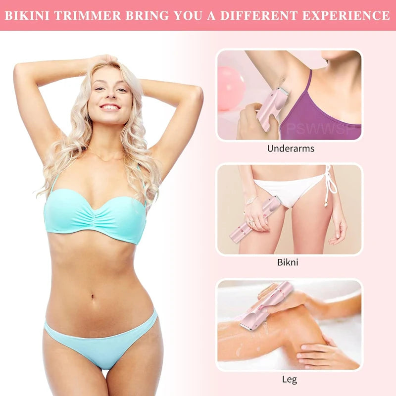 Electric Razors for Women 2in1 Bikini Trimmer Facial Mustache Shavers for Ladies Body Underarms Legs Portable Painless Epilator